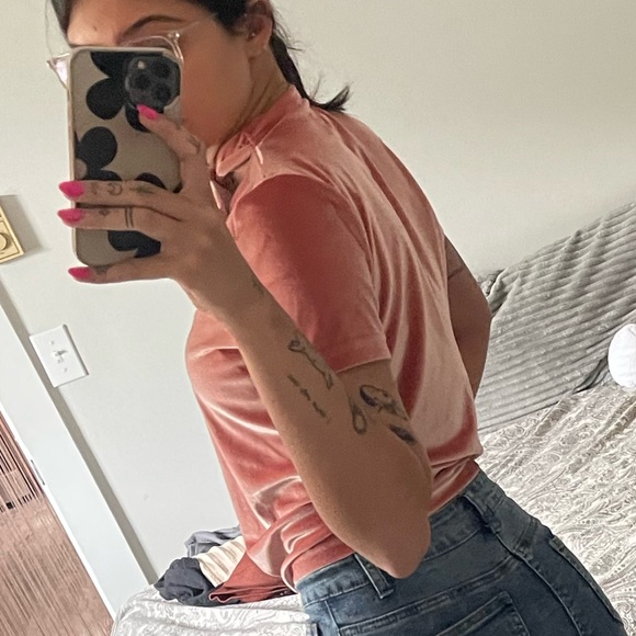 MADEWELL velvet tie neck collar top - Picture 2 of 4